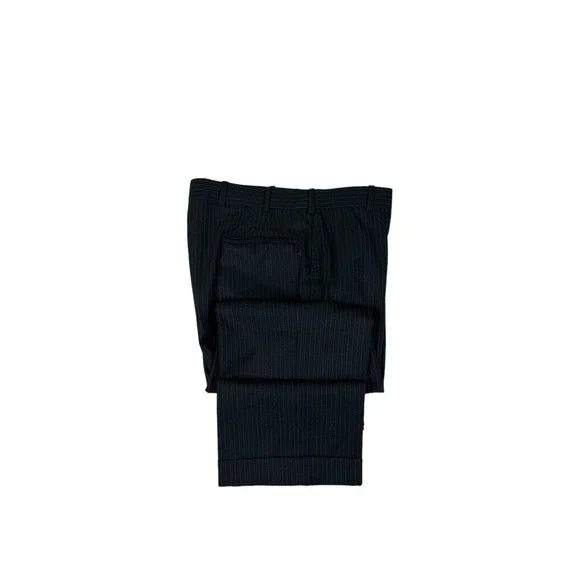 Edgar Pomeroy Bespoke Black Striped Pure Wool Mens Suit 40R Pant 32x30